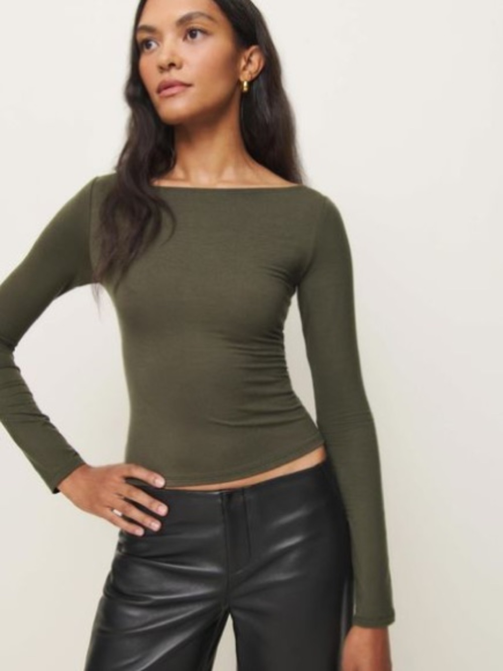 Reformation Wiley Boat Neck Tee Top Green XS Minimalist Classic